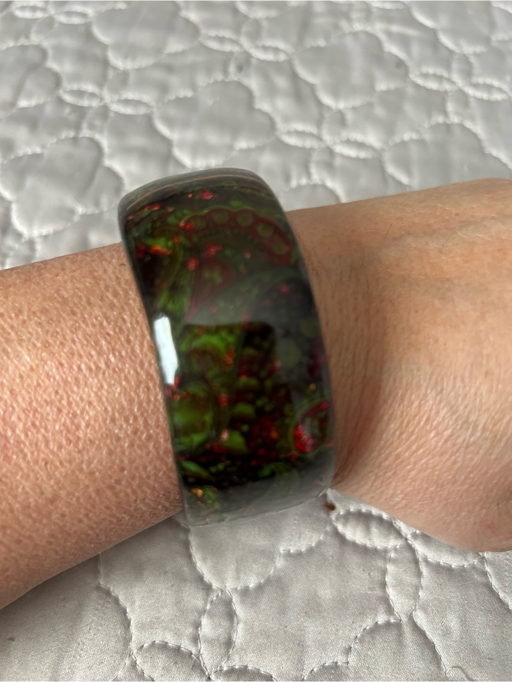 Olive GREEN and Multi-Colored SWIRLED Chunky Bangle Bracelet